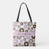 Roze Donuts, Bruine Donuts, Sprinkles, Jouw naam Tote Bag (Achterkant)