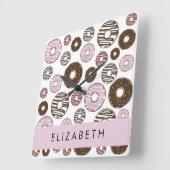 Roze Donuts, Bruine Donuts, Sprinkles, Jouw naam Vierkante Klok (Hoek)