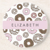 Roze Donuts, Bruine Donuts, Sprinkles, Jouw naam Zandsteen Onderzetter (Voorkant)