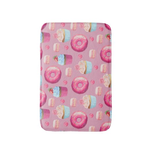 Roze Donuts, Cupcakes en Snoepjes Badmat (Voorkant Verticaal)