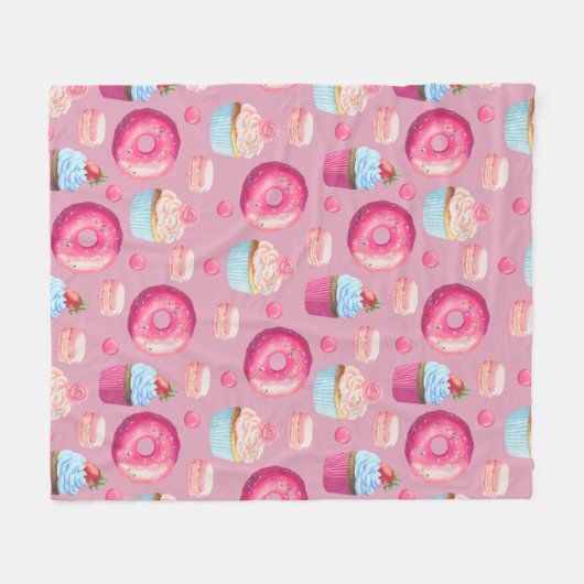 Roze Donuts, Cupcakes en Snoepjes Fleece Deken (Voorkant (Horizontaal))