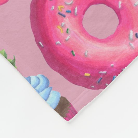 Roze Donuts, Cupcakes en Snoepjes Fleece Deken (Hoek)