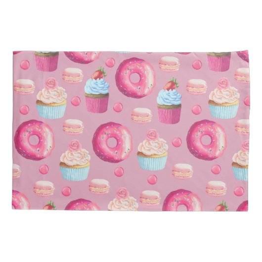 Roze Donuts, Cupcakes en Snoepjes Kussensloop (Achterkant)