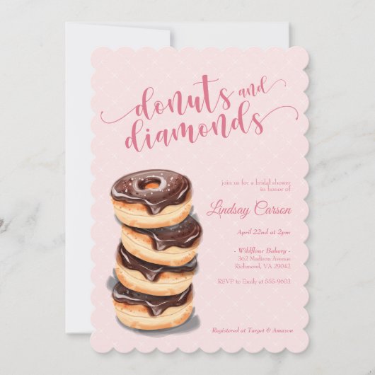 Roze Donuts Diamonds Bruids Douche Uitnodiging (Voorkant)