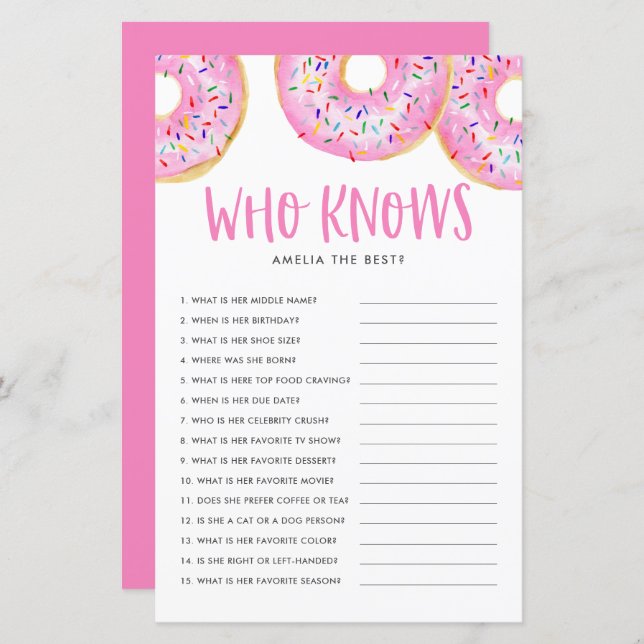 Roze Donuts die mama het beste Baby shower spel ke (Voorkant / Achterkant)