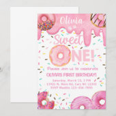 Roze donuts een liefje van een meisje op de verjaa kaart (Voorkant / Achterkant)