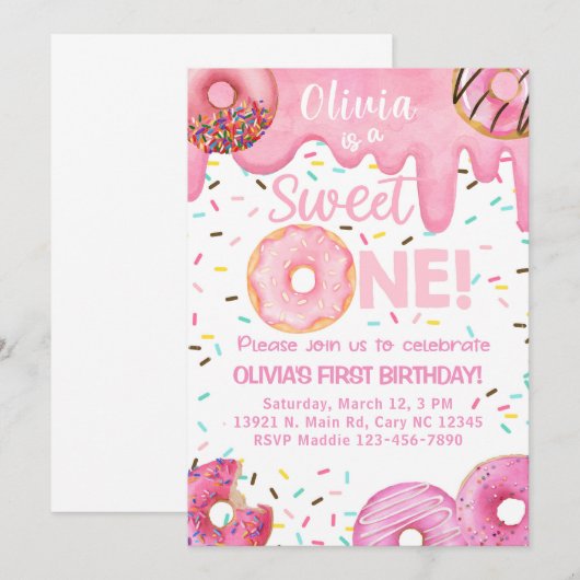 Roze donuts een liefje van een meisje op de verjaa kaart (Voorkant / Achterkant)