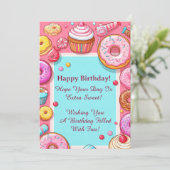 Roze Donuts En Cupcakes Feest Uitnodigingsframe 🍩 Kaart (Staand voorkant)
