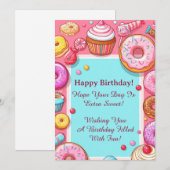 Roze Donuts En Cupcakes Feest Uitnodigingsframe 🍩 Kaart (Voorkant / Achterkant)