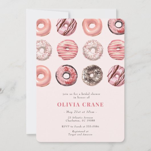 Roze Donuts en Diamanten Bruidsfeest Kaart (Voorkant)