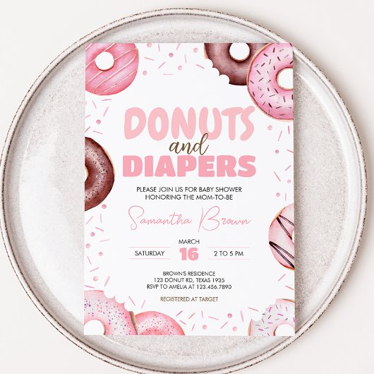 Roze Donuts en Luiers Baby shower Kaart