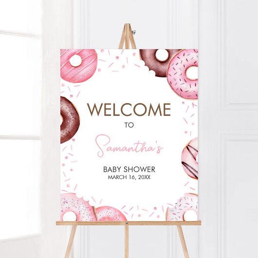 Roze Donuts en Luiers Baby shower Welkom Poster