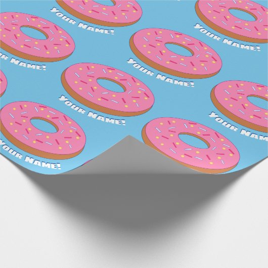 Roze Donuts gepersonaliseerd Toon voedsel - aangep Cadeaupapier (Hoek)