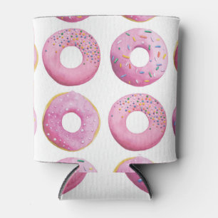 Roze donuts, kleurrijk suiker topping patroon. blikjeskoeler