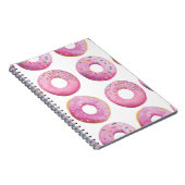 Roze donuts, kleurrijk suiker topping patroon. notitieboek (Rechterzijde)