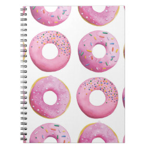 Roze donuts, kleurrijk suiker topping patroon. notitieboek