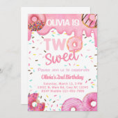 Roze donuts lief twee meisje 2e verjaardag uitnodi kaart (Voorkant / Achterkant)