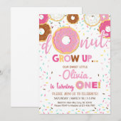 Roze donuts meisjesverjaardagsuitnodiging, uitnodi kaart (Voorkant / Achterkant)