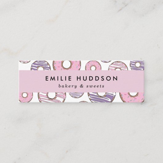Roze Donuts, Paarse Donuts, koekjeswinkel, banketb Mini Visitekaartje (Voorkant)