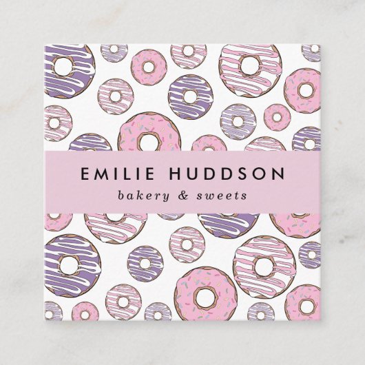 Roze Donuts, Paarse Donuts, koekjeswinkel, banketb Vierkante Visitekaartje (Voorkant)