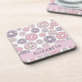 Roze Donuts, Paarse Donuts, Sprinkles, Jouw naam Bier Onderzetter (Linkerzijde)