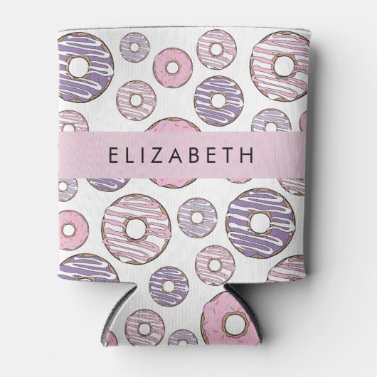 Roze Donuts, Paarse Donuts, Sprinkles, Jouw naam Blikjeskoeler (Voorkant)