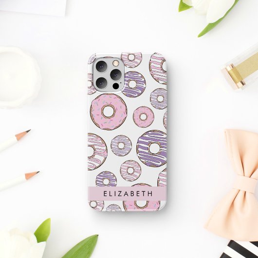 Roze Donuts, Paarse Donuts, Sprinkles, Jouw naam Case-Mate iPhone Case