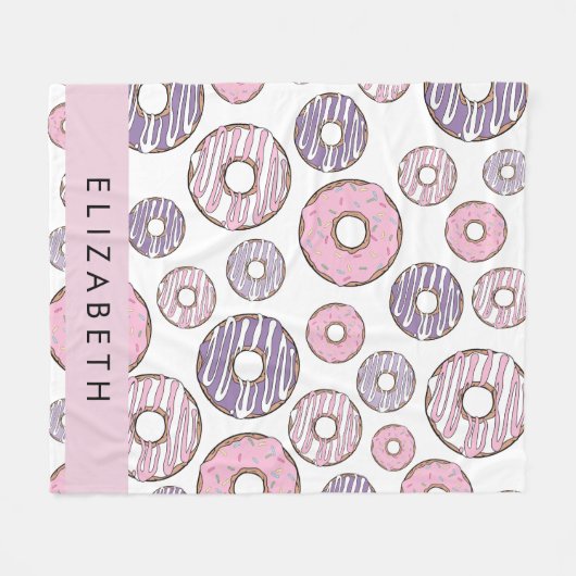 Roze Donuts, Paarse Donuts, Sprinkles, Jouw naam Fleece Deken (Voorkant (Horizontaal))