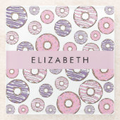 Roze Donuts, Paarse Donuts, Sprinkles, Jouw naam Glazen Onderzetter (Voorkant)