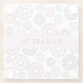 Roze Donuts, Paarse Donuts, Sprinkles, Jouw naam Glazen Onderzetter (Achterkant)