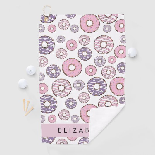 Roze Donuts, Paarse Donuts, Sprinkles, Jouw naam Golfhanddoek (Insitu)