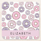 Roze Donuts, Paarse Donuts, Sprinkles, Jouw naam Kartonnen Onderzetters (Voorkant)