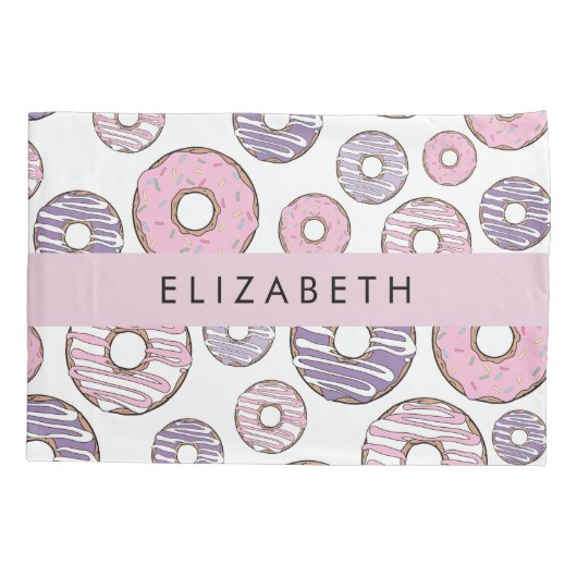 Roze Donuts, Paarse Donuts, Sprinkles, Jouw naam Kussensloop (Achterkant)