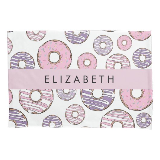 Roze Donuts, Paarse Donuts, Sprinkles, Jouw naam Kussensloop (Voorkant)