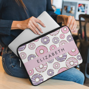Roze Donuts, Paarse Donuts, Sprinkles, Jouw naam Laptop Sleeve