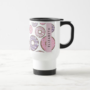 Roze Donuts, Paarse Donuts, Sprinkles, Jouw naam Reisbeker
