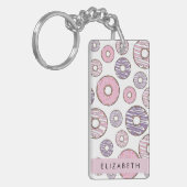 Roze Donuts, Paarse Donuts, Sprinkles, Jouw naam Sleutelhanger (Voorkant Links)