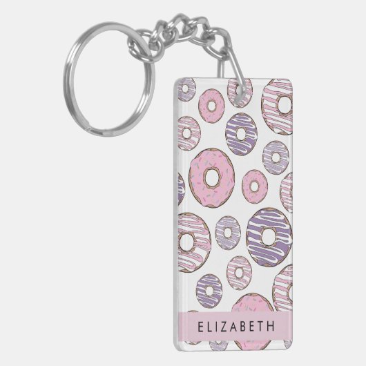 Roze Donuts, Paarse Donuts, Sprinkles, Jouw naam Sleutelhanger (Voorkant Links)