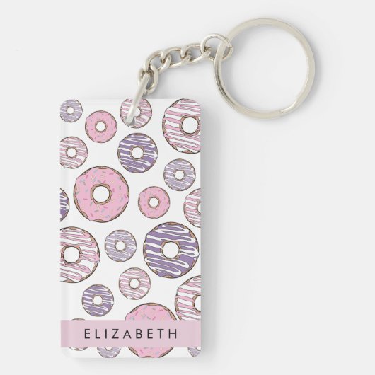 Roze Donuts, Paarse Donuts, Sprinkles, Jouw naam Sleutelhanger (achterkant)