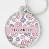 Roze Donuts, Paarse Donuts, Sprinkles, Jouw naam Sleutelhanger (Voorkant)