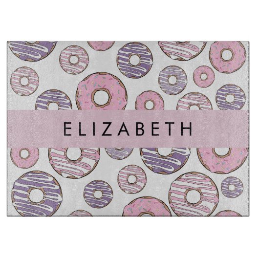Roze Donuts, Paarse Donuts, Sprinkles, Jouw naam Snijplank (Voorkant)