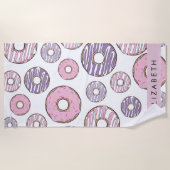 Roze Donuts, Paarse Donuts, Sprinkles, Jouw naam Strandlaken (Voorkant)