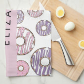 Roze Donuts, Paarse Donuts, Sprinkles, Jouw naam Theedoek (Quarter Fold)