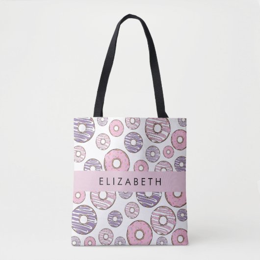 Roze Donuts, Paarse Donuts, Sprinkles, Jouw naam Tote Bag (Voorkant)