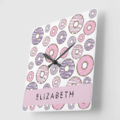 Roze Donuts, Paarse Donuts, Sprinkles, Jouw naam Vierkante Klok (Hoek)