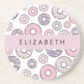 Roze Donuts, Paarse Donuts, Sprinkles, Jouw naam Zandsteen Onderzetter (Voorkant)