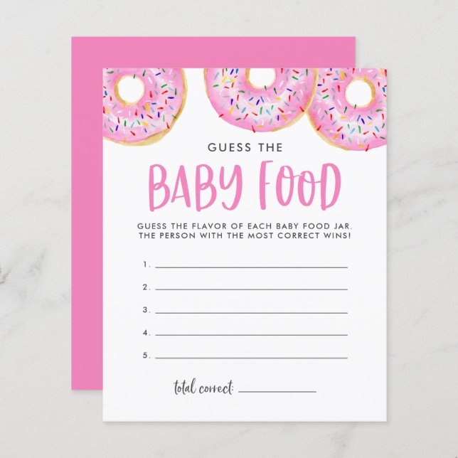 Roze Donuts raden het Baby Baby shower spel (Voorkant / Achterkant)