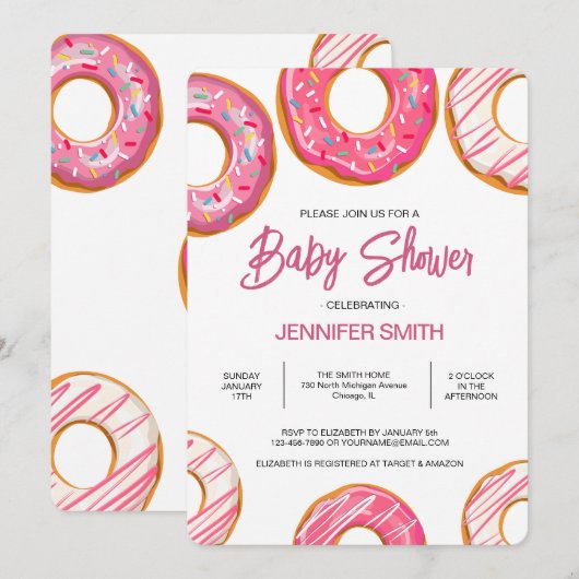 Roze Donuts Sprinkles Meisje Baby shower Kaart (Voorkant / Achterkant)