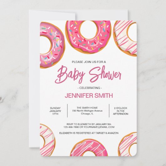 Roze Donuts Sprinkles Meisje Baby shower Kaart (Voorkant)