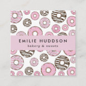 Roze Donuts, witte donuts, koekjeswinkel, gebak Vierkante Visitekaartje (Voorkant)